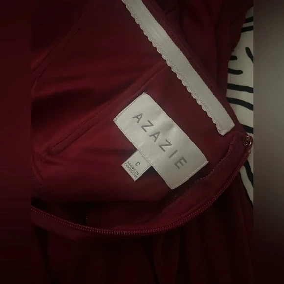 Burgundy A-Line One Shoulder Stretch Satin Dress - Picture 3 of 10